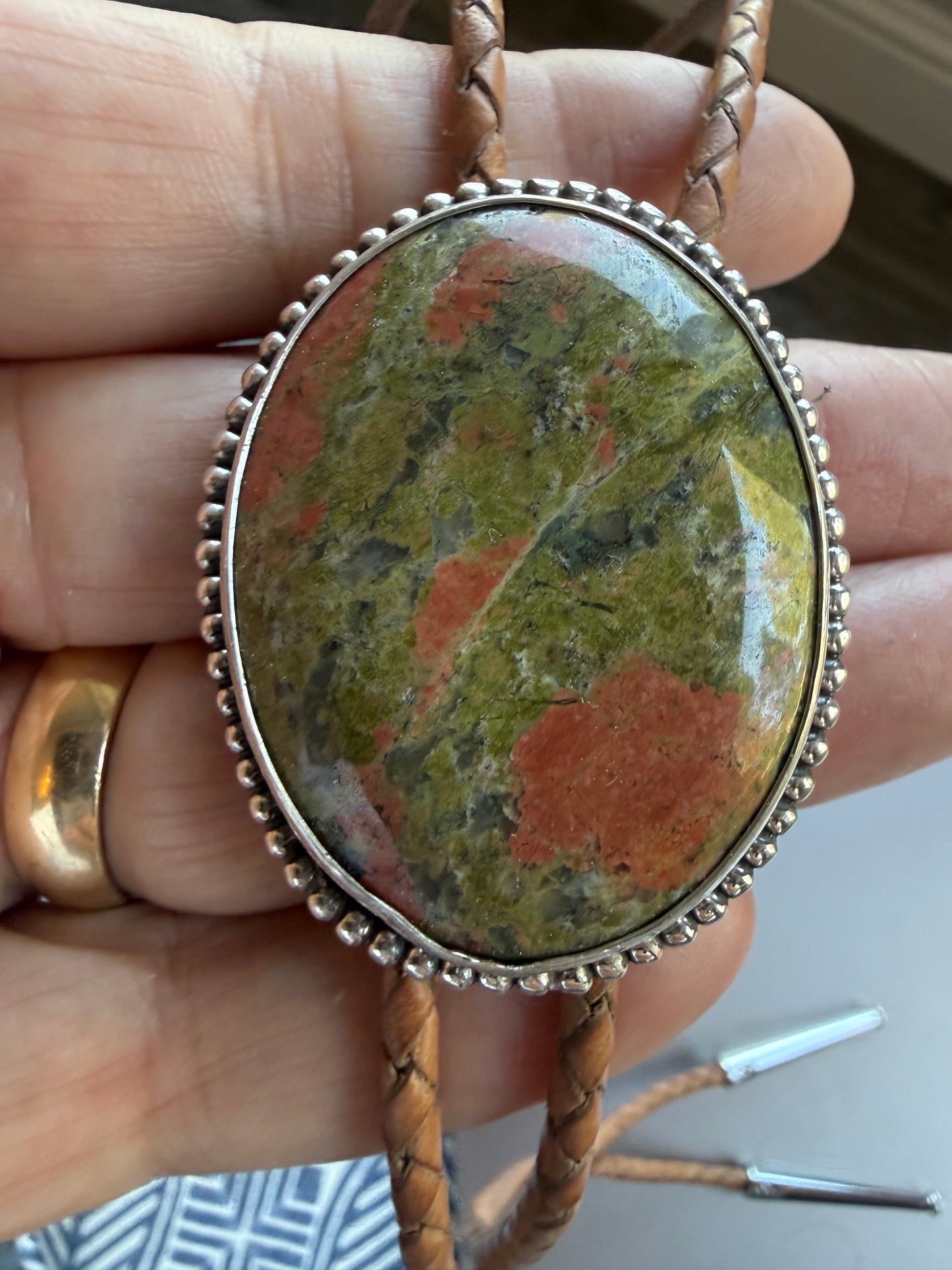 "Brown Trout" Agate bolo in silver