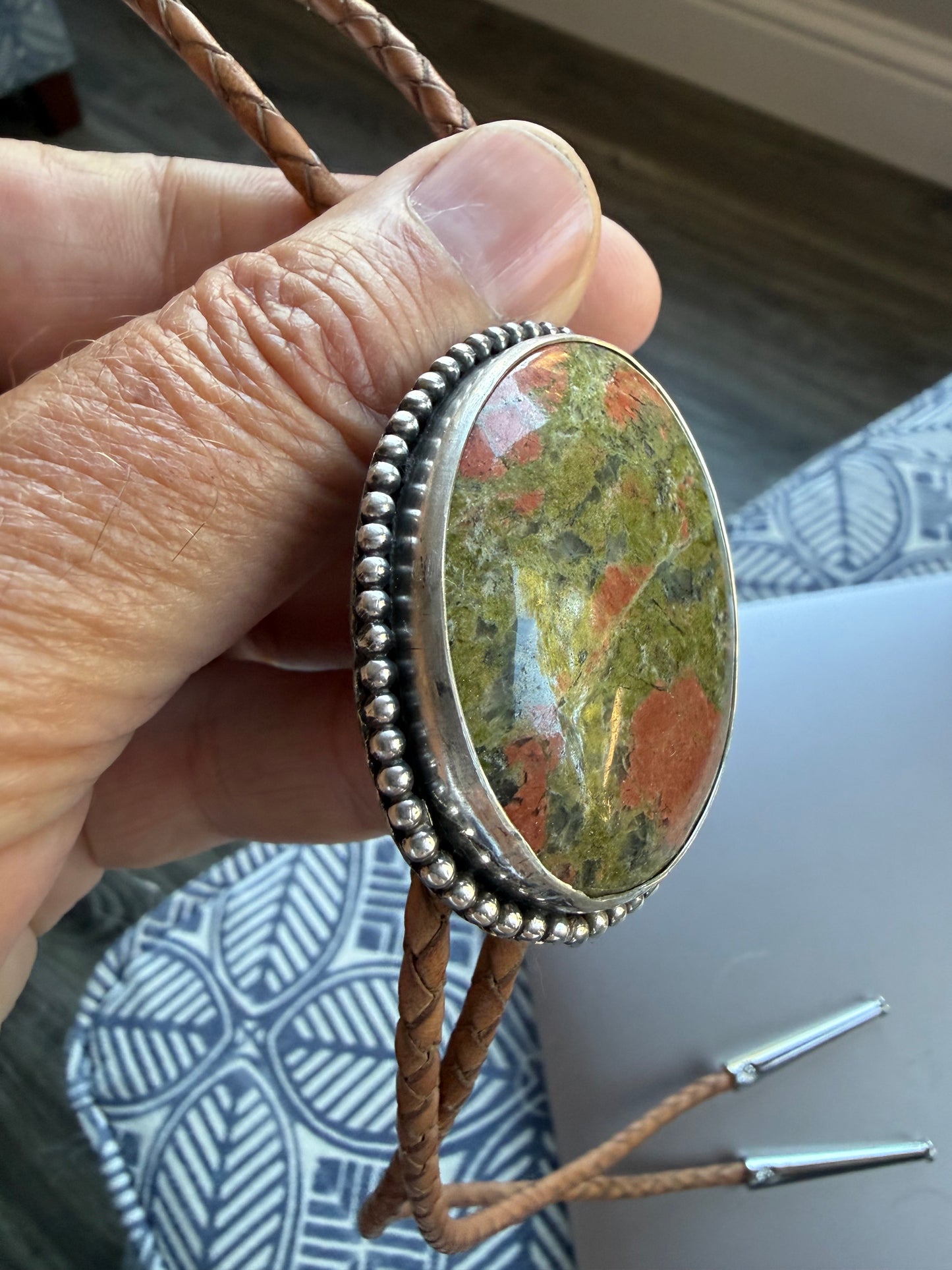 "Brown Trout" Agate bolo in silver