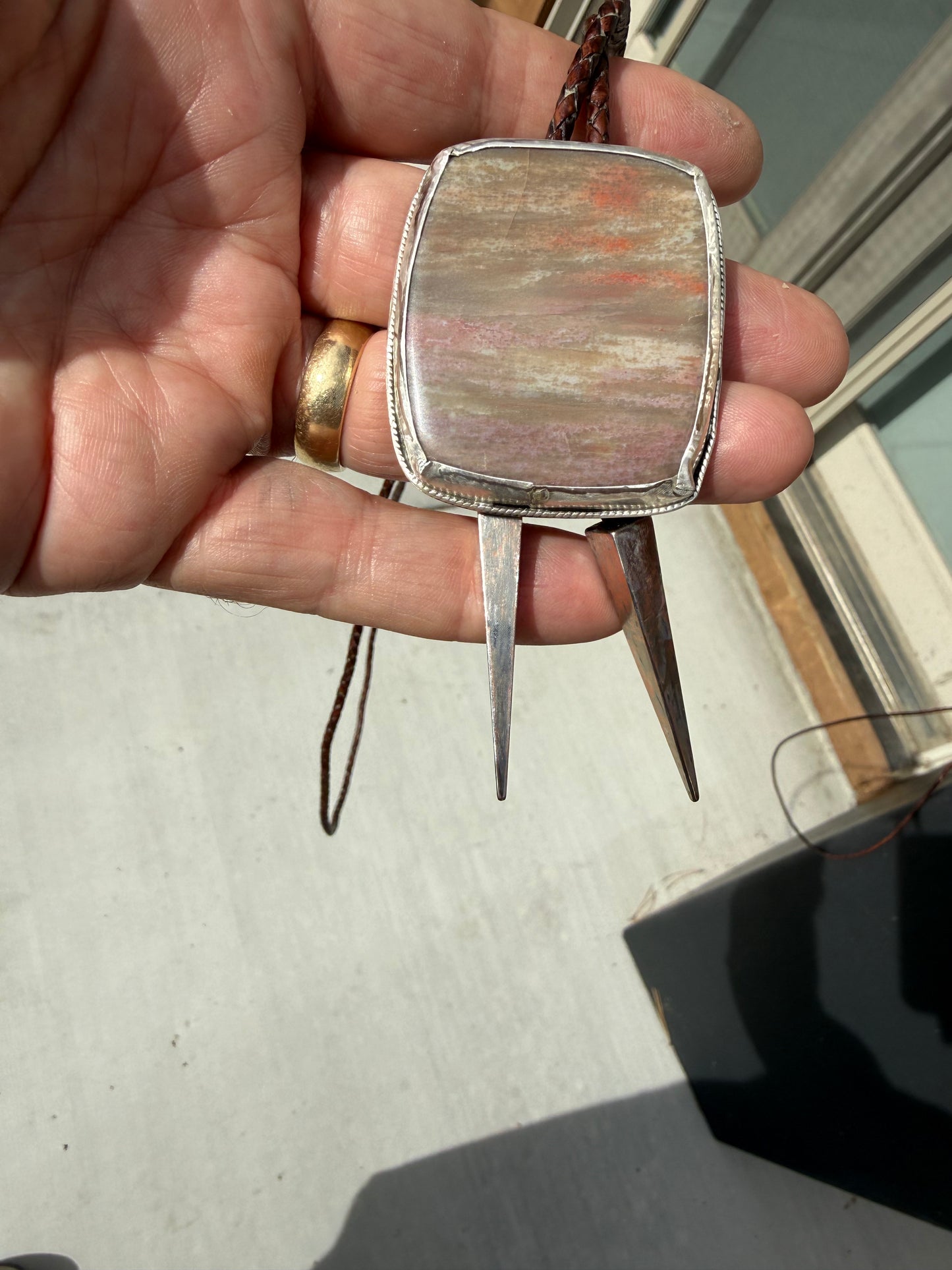 Bolo tie - picture jasper, ocean scape