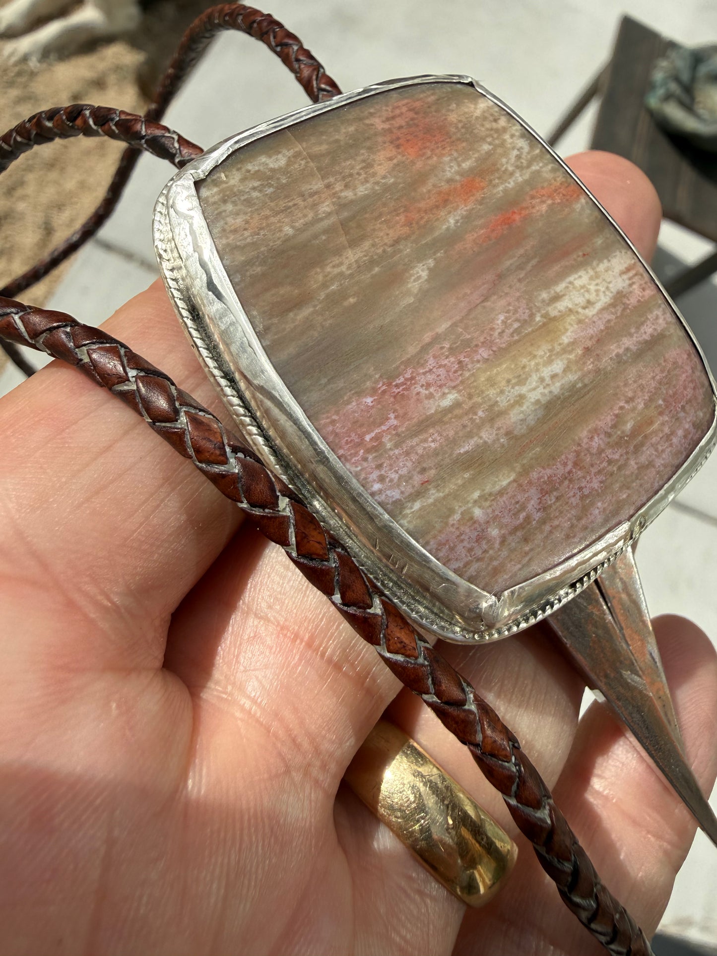 Bolo tie - picture jasper, ocean scape